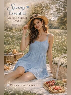 Grade & Gather Smocked Mini Dress | Light Blue | Size Small